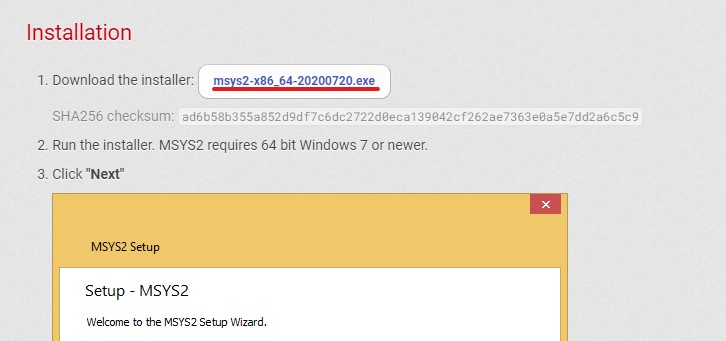 MSYS2 サイトからのダウンロード